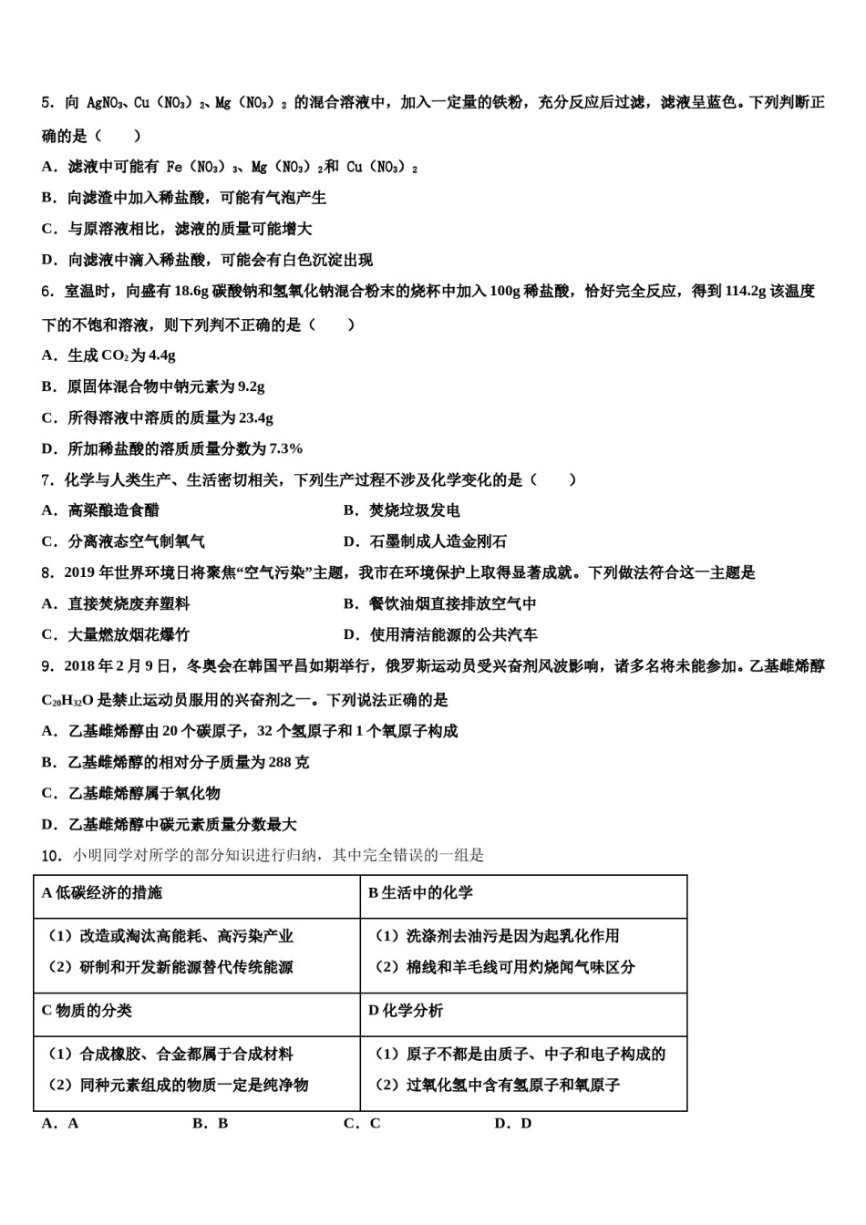 2024届广东省深圳市龙岗区深圳龙城初级中学中考化学适应性模拟试题含解析.doc_第2页