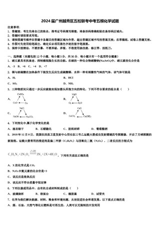 2024届广州越秀区五校联考中考五模化学试题含解析.doc