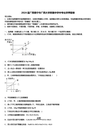2024届广西南宁市广西大学附属中学中考化学押题卷含解析.doc