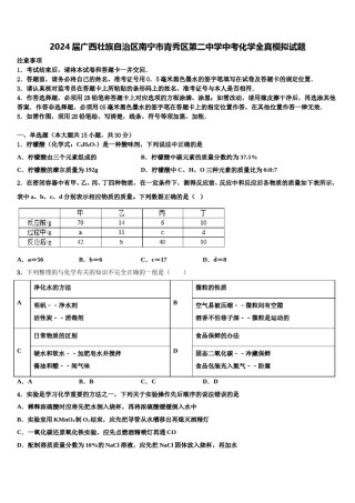 2024届广西壮族自治区南宁市青秀区第二中学中考化学全真模拟试题含解析.doc