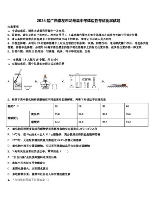 2024届广西崇左市龙州县中考适应性考试化学试题含解析.doc