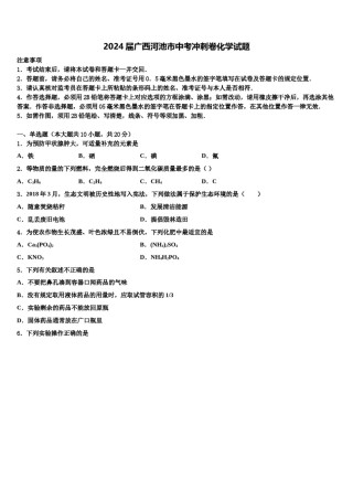 2024届广西河池市中考冲刺卷化学试题含解析.doc