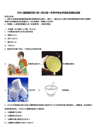 2024届新疆兵团八师一四三团一中学中考化学适应性模拟试题含解析.doc