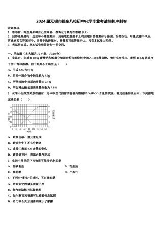2024届无锡市锡东八校初中化学毕业考试模拟冲刺卷含解析.doc