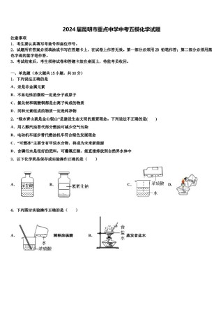 2024届昆明市重点中学中考五模化学试题含解析.doc