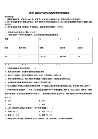 2024届武汉市达标名校中考化学猜题卷含解析.doc