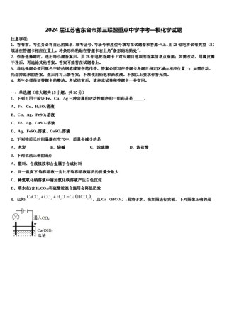 2024届江苏省东台市第三联盟重点中学中考一模化学试题含解析.doc