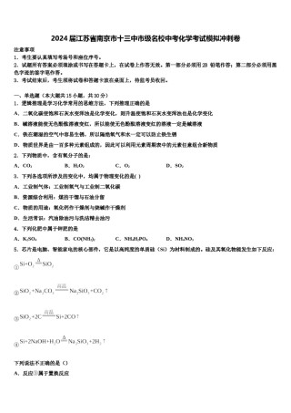 2024届江苏省南京市十三中市级名校中考化学考试模拟冲刺卷含解析.doc