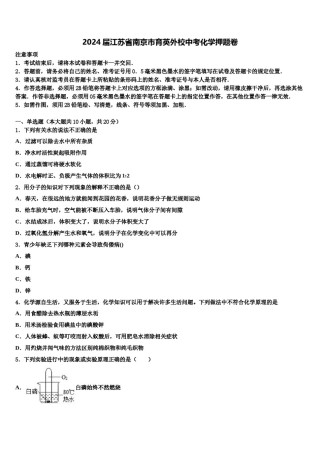 2024届江苏省南京市育英外校中考化学押题卷含解析.doc