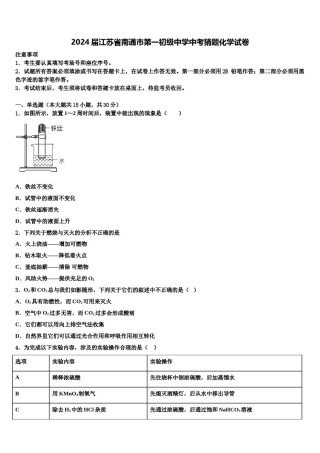 2024届江苏省南通市第一初级中学中考猜题化学试卷含解析.doc