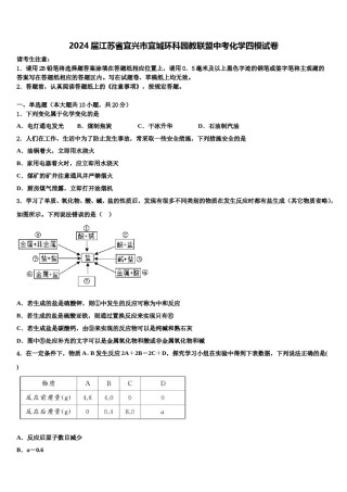 2024届江苏省宜兴市宜城环科园教联盟中考化学四模试卷含解析.doc