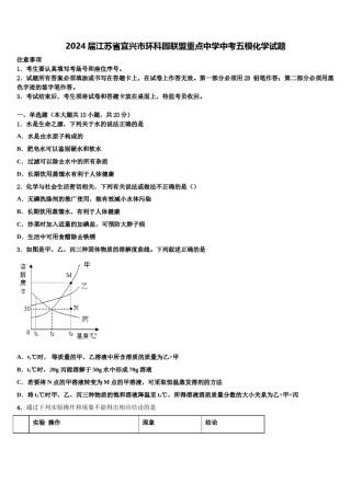 2024届江苏省宜兴市环科园联盟重点中学中考五模化学试题含解析.doc