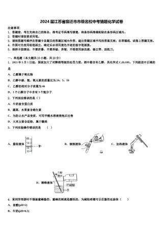 2024届江苏省宿迁市市级名校中考猜题化学试卷含解析.doc
