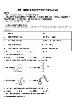 2024届江苏省宿迁市沭阳广宇校中考三模化学试题含解析.doc