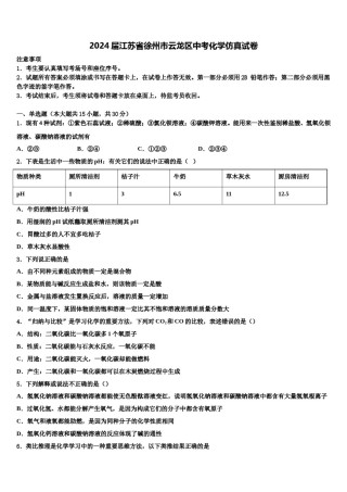 2024届江苏省徐州市云龙区中考化学仿真试卷含解析.doc