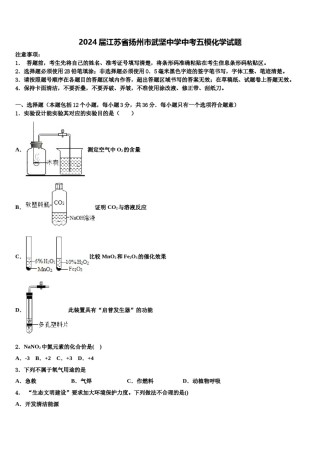 2024届江苏省扬州市武坚中学中考五模化学试题含解析.doc