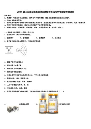 2024届江苏省无锡市周铁区联盟市级名校中考化学押题试卷含解析.doc