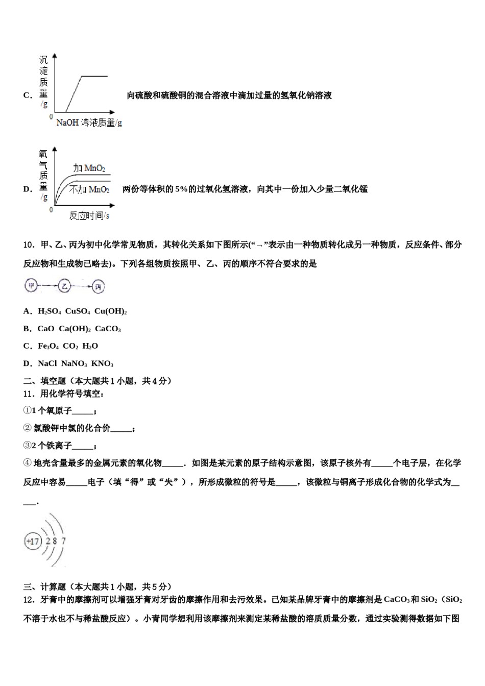 2024届江苏省无锡市宜城环科园教联盟市级名校中考化学考试模拟冲刺卷含解析.doc_第3页