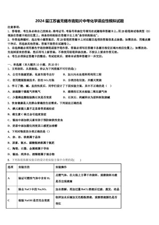 2024届江苏省无锡市青阳片中考化学适应性模拟试题含解析.doc