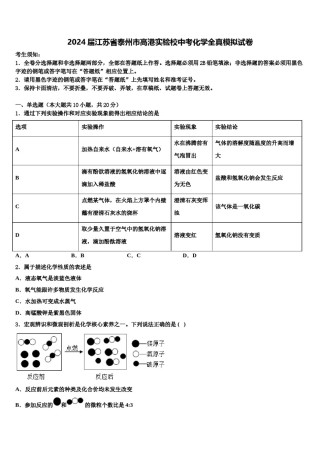 2024届江苏省泰州市高港实验校中考化学全真模拟试卷含解析.doc