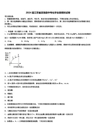 2024届江苏省滨海县中考化学全真模拟试卷含解析.doc