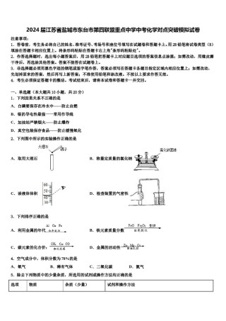 2024届江苏省盐城市东台市第四联盟重点中学中考化学对点突破模拟试卷含解析.doc