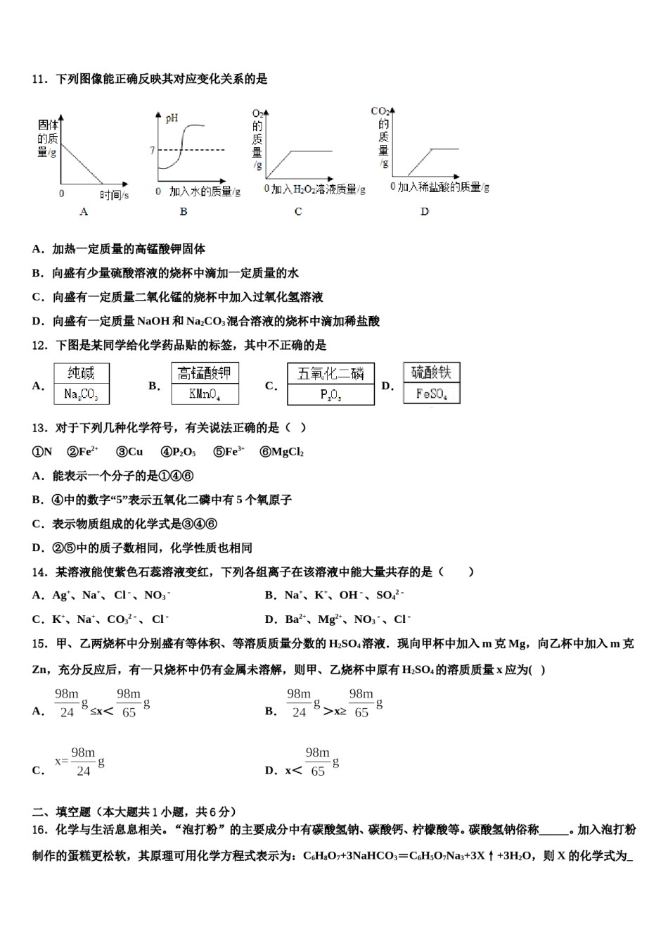 2024届江苏省盐城市射阳外国语学校中考化学模拟预测题含解析.doc_第3页