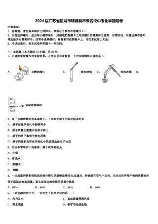 2024届江苏省盐城市建湖县市级名校中考化学猜题卷含解析.doc