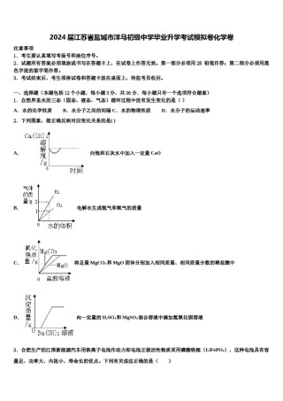 2024届江苏省盐城市洋马初级中学毕业升学考试模拟卷化学卷含解析.doc