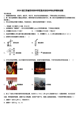 2024届江苏省苏州吴中学区重点名校中考化学模拟试题含解析.doc