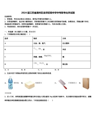 2024届江苏省通州区金郊初级中学中考联考化学试题含解析.doc