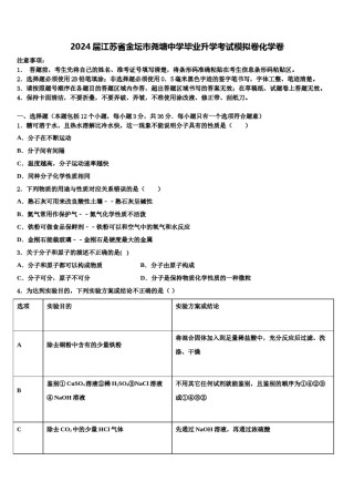 2024届江苏省金坛市尧塘中学毕业升学考试模拟卷化学卷含解析.doc