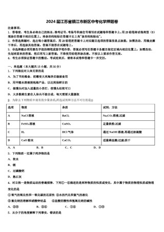 2024届江苏省镇江市新区中考化学押题卷含解析.doc