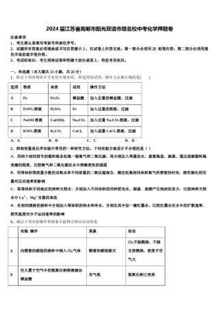 2024届江苏省高邮市阳光双语市级名校中考化学押题卷含解析.doc