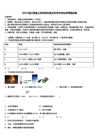 2024届江西省上饶市四中重点中学中考化学押题试卷含解析.doc