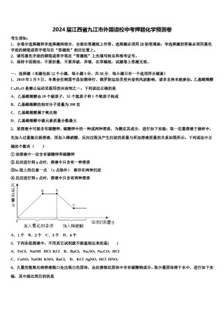 2024届江西省九江市外国语校中考押题化学预测卷含解析.doc