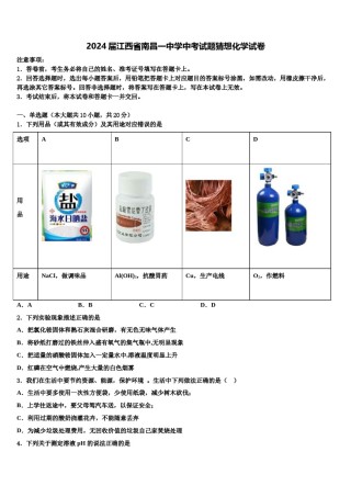 2024届江西省南昌一中学中考试题猜想化学试卷含解析.doc