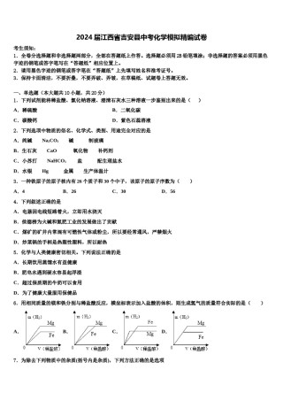 2024届江西省吉安县中考化学模拟精编试卷含解析.doc