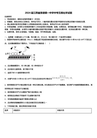2024届江西省景德镇一中学中考五模化学试题含解析.doc