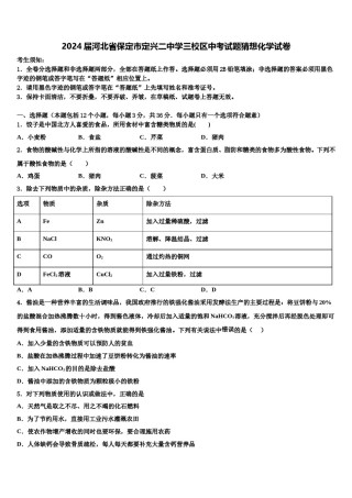 2024届河北省保定市定兴二中学三校区中考试题猜想化学试卷含解析.doc
