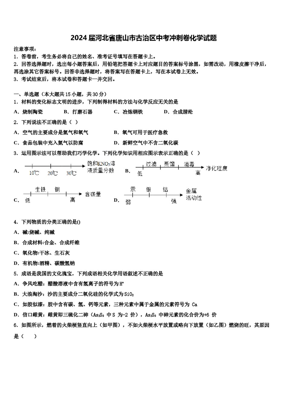 2024届河北省唐山市古治区中考冲刺卷化学试题含解析.doc_第1页