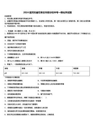2024届河北省石家庄市部分校中考一模化学试题含解析.doc
