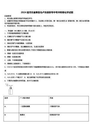 2024届河北省秦皇岛卢龙县联考中考冲刺卷化学试题含解析.doc