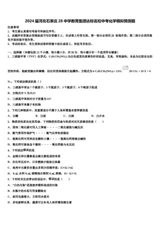 2024届河北石家庄28中学教育集团达标名校中考化学模拟预测题含解析.doc