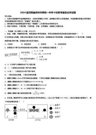 2024届河南省郑州市桐柏一中学十校联考最后化学试题含解析.doc