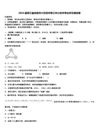 2024届浙江省东阳市六石初中等三中心校中考化学五模试卷含解析.doc