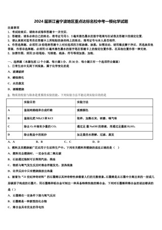 2024届浙江省宁波地区重点达标名校中考一模化学试题含解析.doc