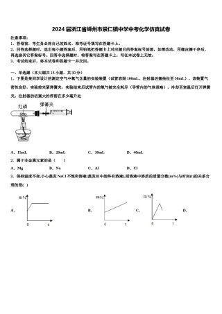 2024届浙江省嵊州市崇仁镇中学中考化学仿真试卷含解析.doc