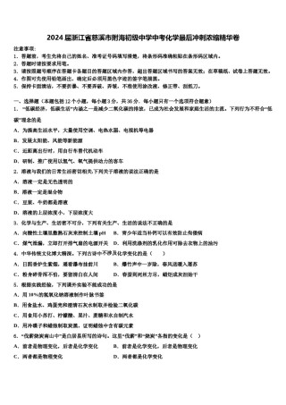 2024届浙江省慈溪市附海初级中学中考化学最后冲刺浓缩精华卷含解析.doc