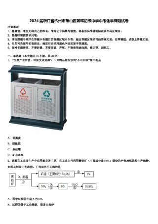 2024届浙江省杭州市萧山区朝晖初级中学中考化学押题试卷含解析.doc